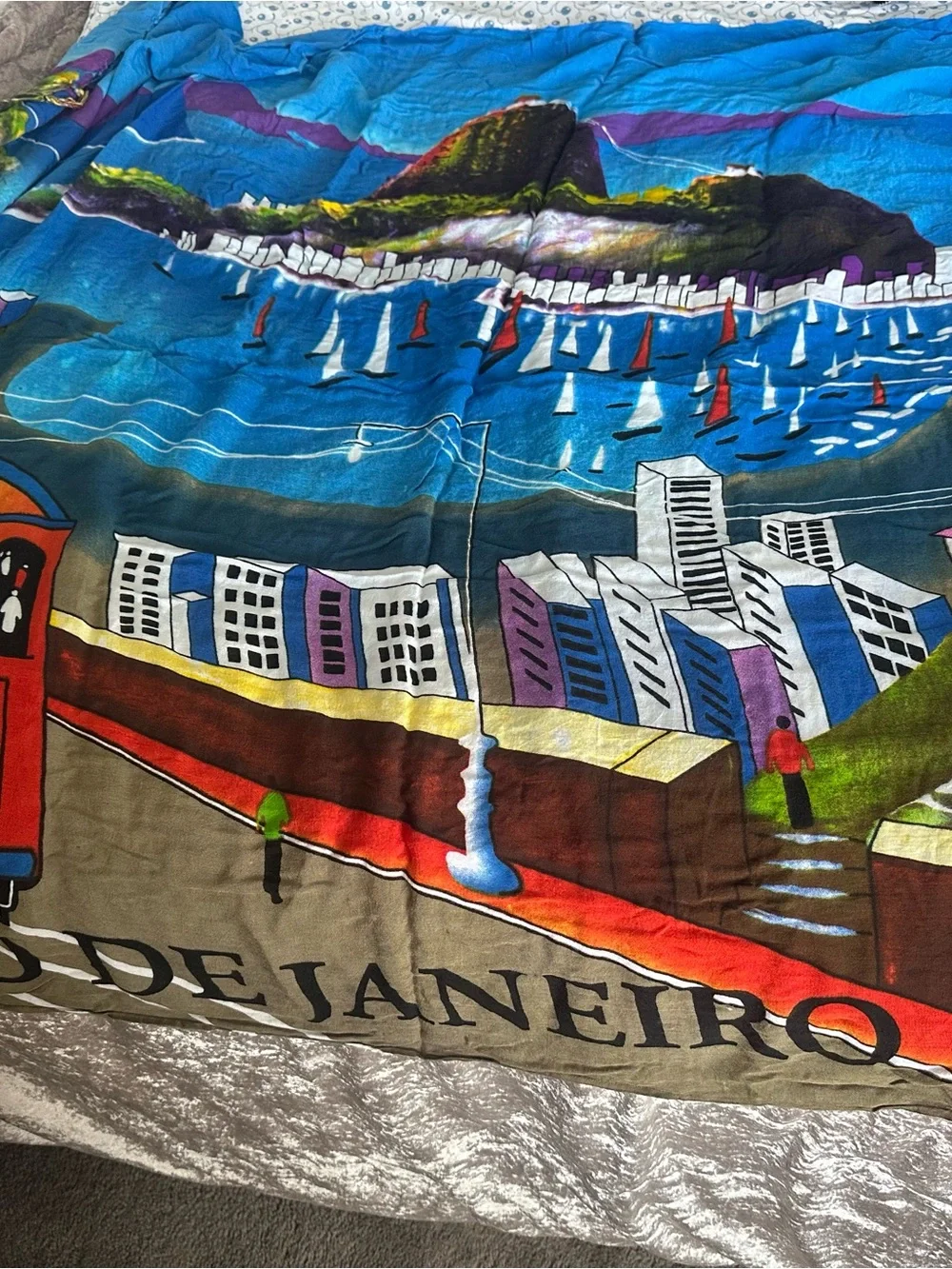 Rio de Janeiro Scenic Cotton Throw Blanket in Blue & Multicolor
